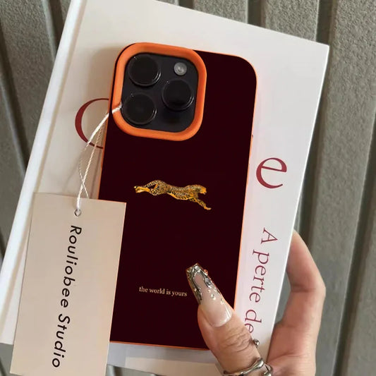 Leopard Running Pattern iPhone Case - Minimalist Trendy Shockproof Cover for Pro Max Plus Models
