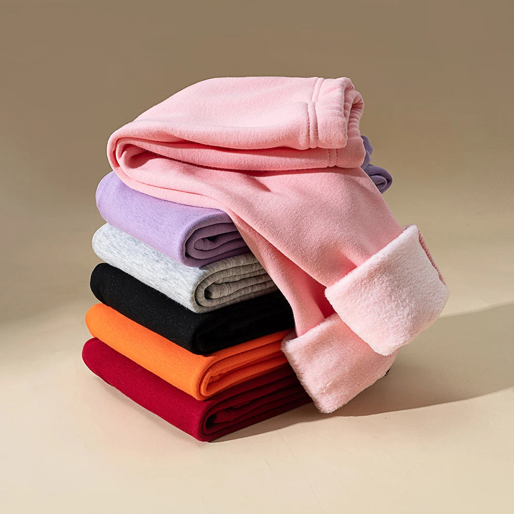 Winter Girls’ Fleece-Lined Thickened Trousers – Slim-Fit, Elastic Candy-Colored Pants to Keep Your Princess Cozy