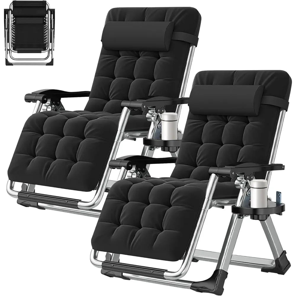 Set of 2 Zero Gravity Outdoor Lounge Chairs – Reclining Patio Sun Loungers with Cushion, Headrest & Cup Holder