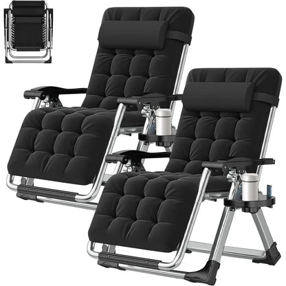 Set of 2 Zero Gravity Outdoor Lounge Chairs – Reclining Patio Sun Loungers with Cushion, Headrest & Cup Holder