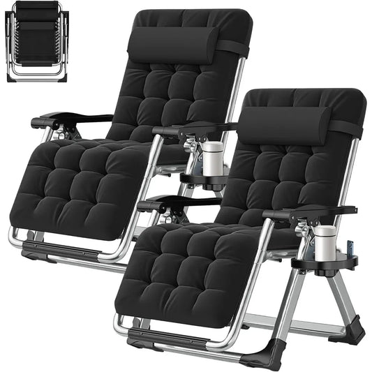 Set of 2 Zero Gravity Outdoor Lounge Chairs – Reclining Patio Sun Loungers with Cushion, Headrest & Cup Holder