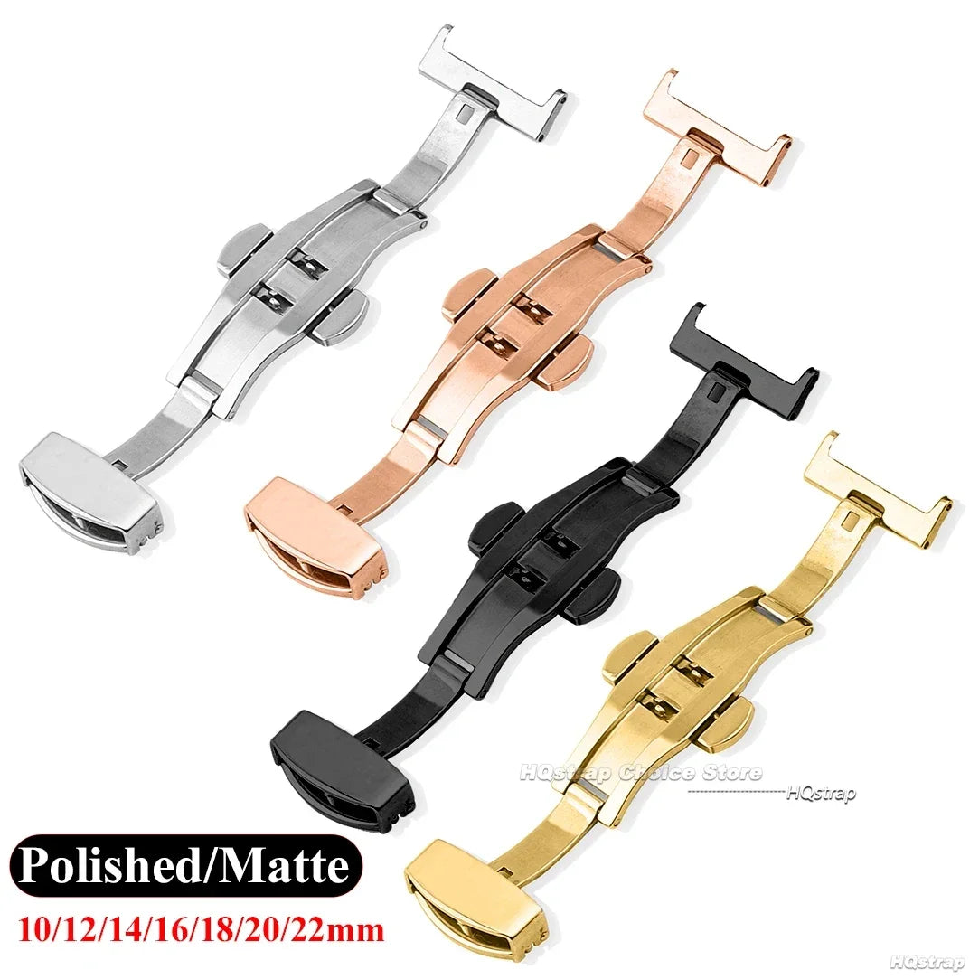 Stainless Steel Butterfly Buckle – Polished & Matte Watch Band Clasp for 16mm, 18mm, 20mm, 22mm Straps