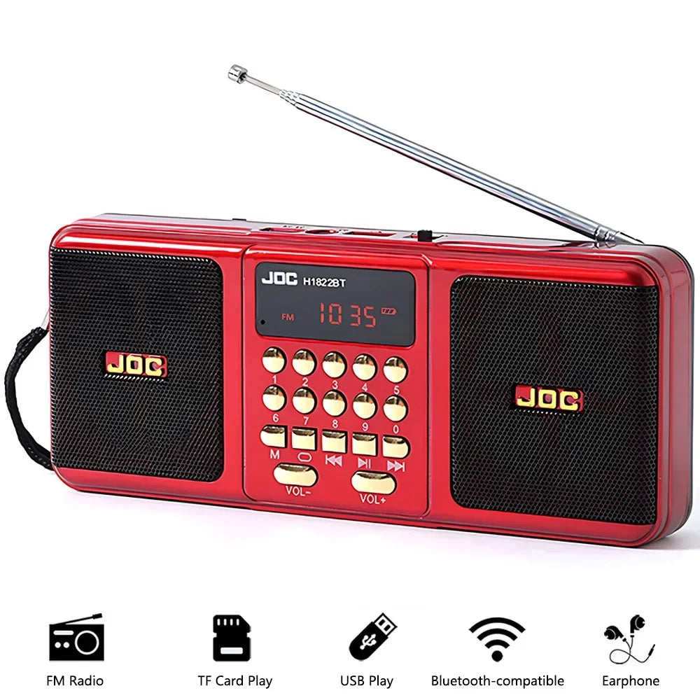 Portable Bluetooth FM Radio Speaker — Wireless Stereo with USB, TF Card & Rechargeable Battery