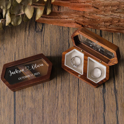 Personalized Walnut Wooden Ring Box - Custom Engraved Engagement & Wedding Ring Holder Gift for Couples, Brides & Grooms