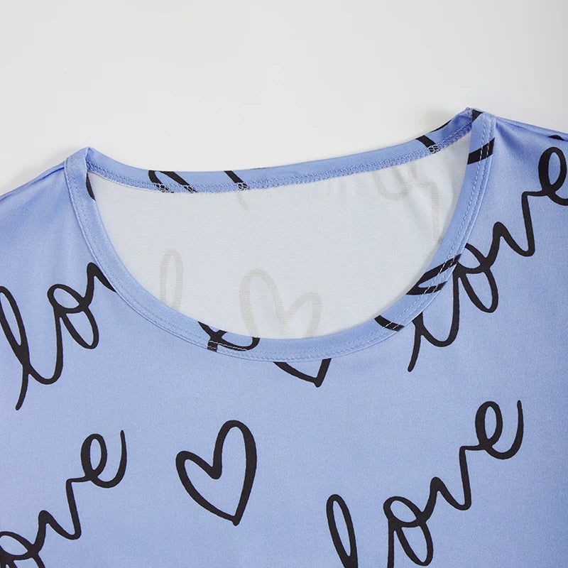 Women's 2-Piece Pajamas Set – Short Sleeve Cartoon Print Top and Pants Sleepwear Loungewear