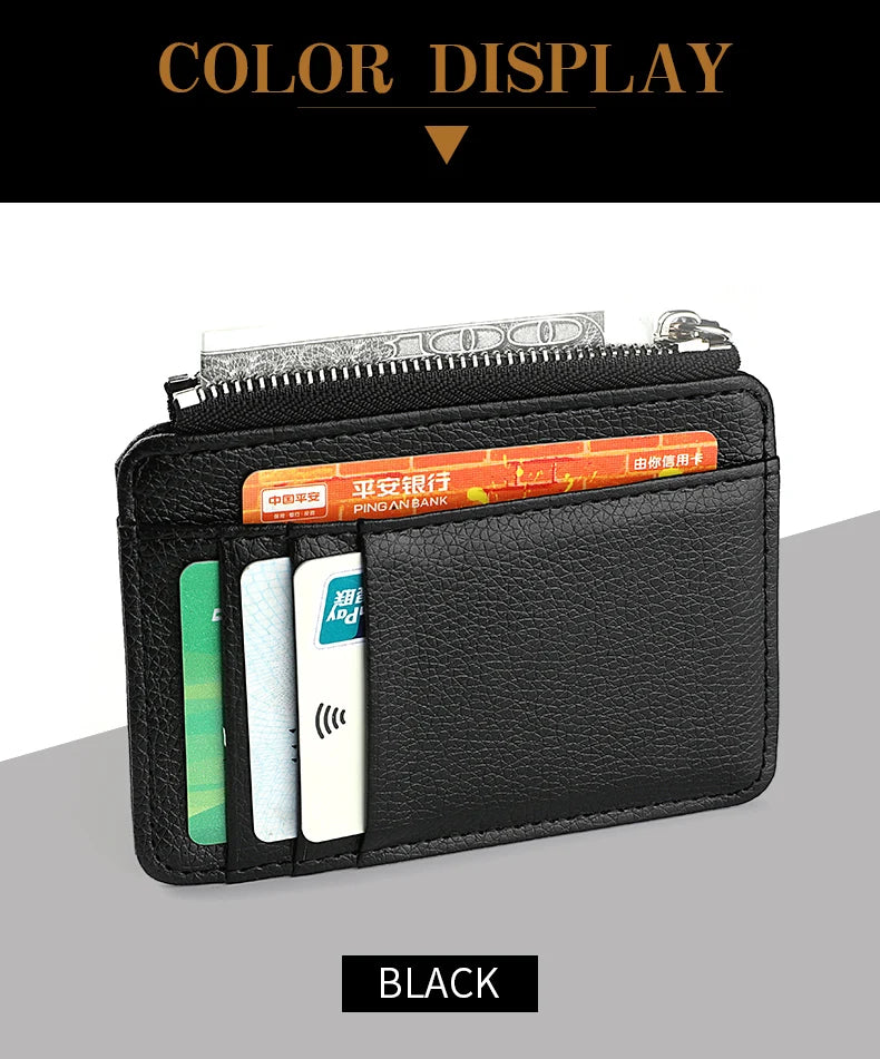Mini Credit Card Wallet for Men – Slim ID Holder with Zipper, Small Sleeve-Style Short Coin Wallet