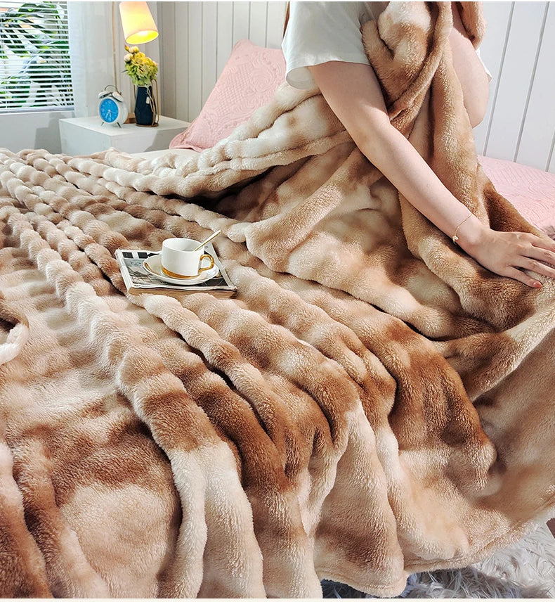 2025 Gradient Color Bubble Fleece Blanket – Double-Sided Milk Fleece Sofa & Air Conditioner Nap Blanket