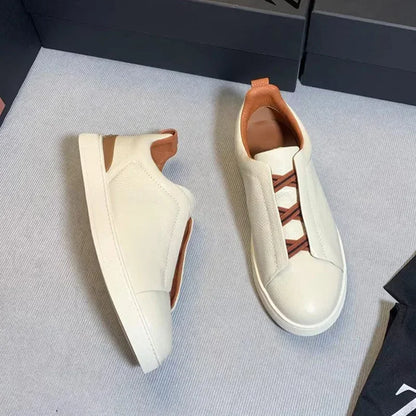Men's Summer Casual Shoes — Top Layer Cow Leather, Breathable Luxury Deer Skin Slip-On Sneakers