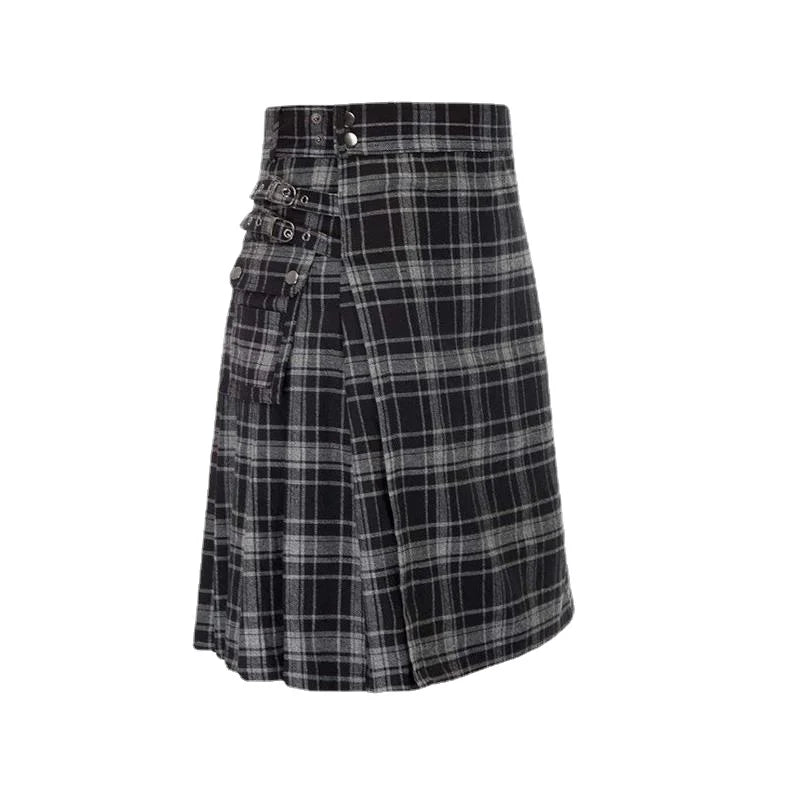 Men's Tartan Kilt Skirt – Traditional Highland Utility Kilt with Pockets, Gothic Punk Vintage Style