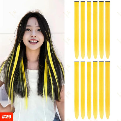 18-Color Clip-In Hair Extensions – 22 Inch Long Straight Synthetic Wig with High Gloss for Women & Children