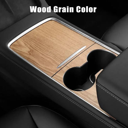 Tesla Model 3/Y 2021-2023 Center Console Panel Sticker – Wood Grain & Carbon Fiber Car Interior Cover