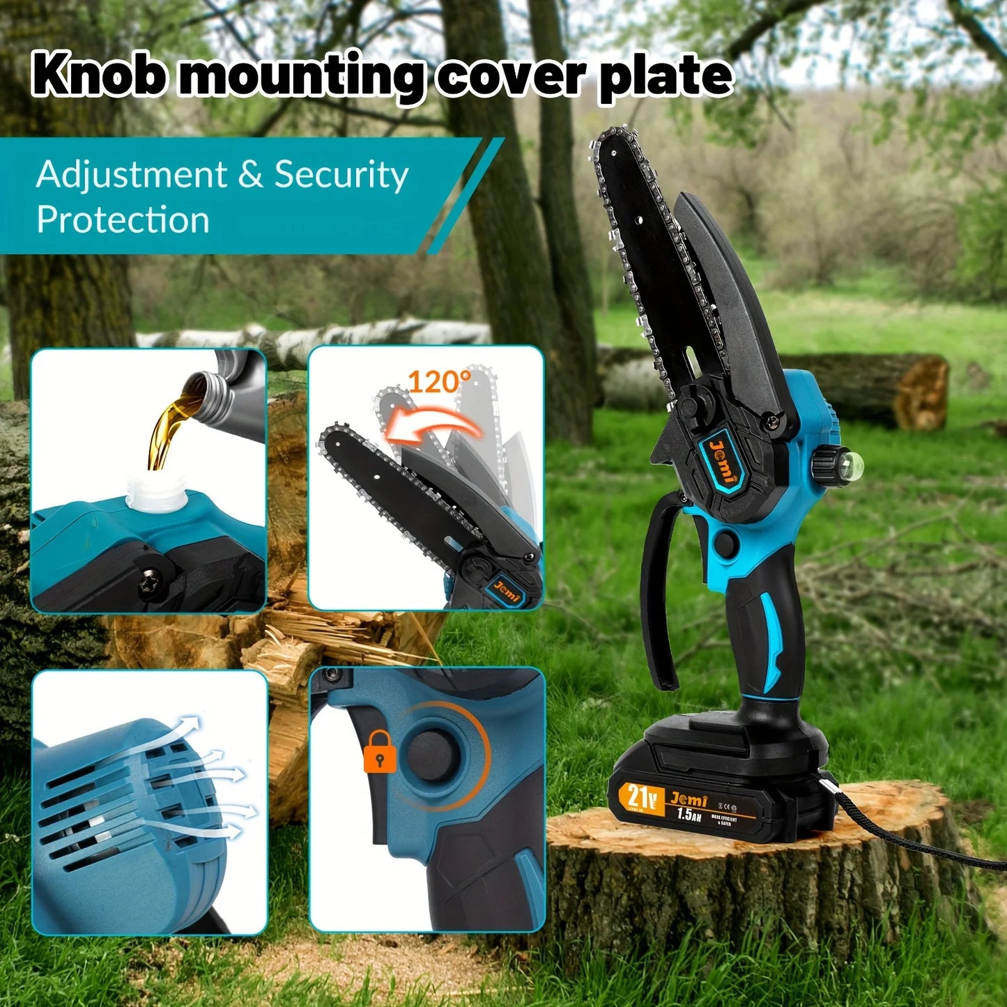 Jemi Tool 6" Mini Chainsaw – 21V Battery Powered Portable Electric Saw with Automatic Oiler for Easy Pruning