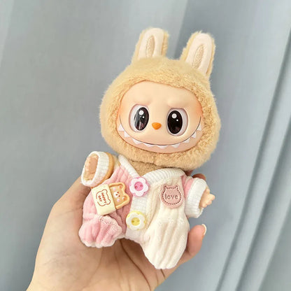 Labubu I & II Doll Clothes – 15cm/17cm Cute Eye Mask Pajama 3-Piece Set for Plush Dolls
