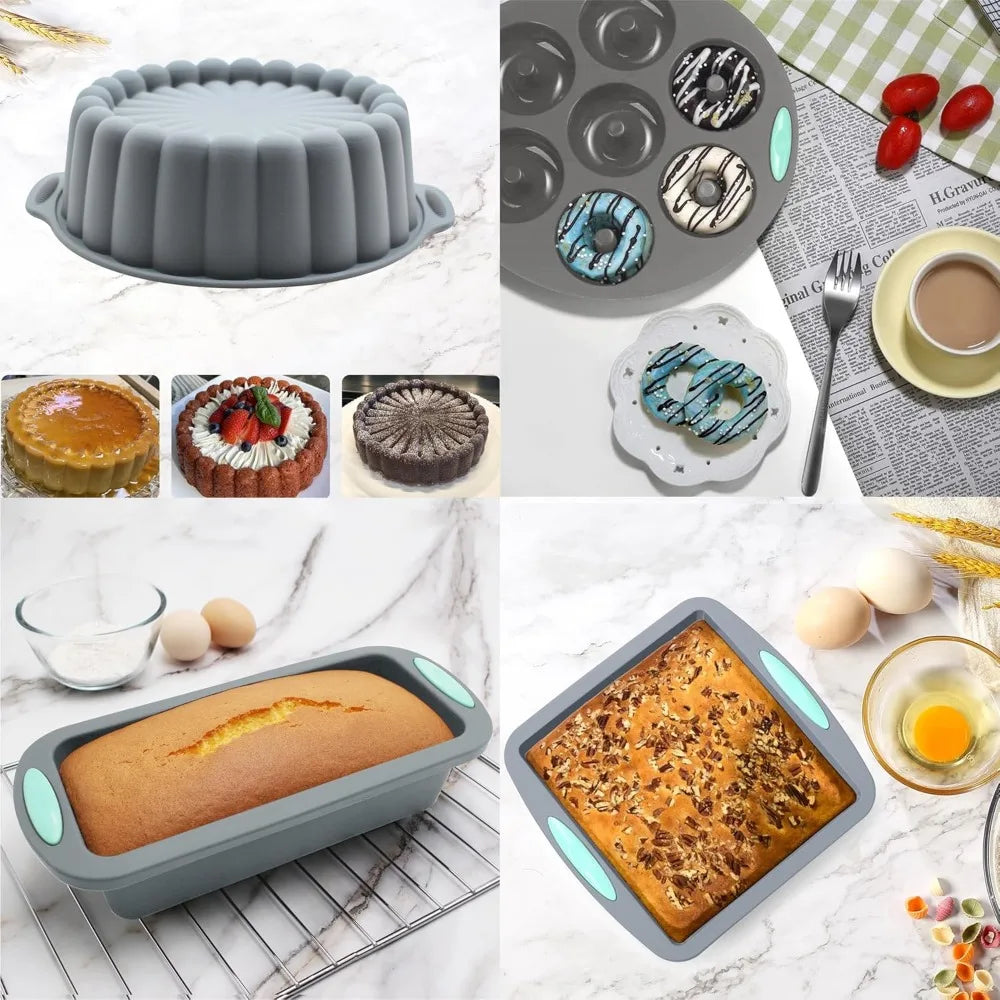 49 Piece Silicone Bakeware Set - Heat Resistant Baking Pans, Bread and Muffin Molds with Measuring Cups and Spoons