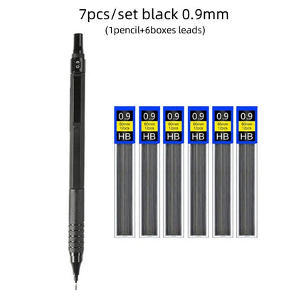 Low Center of Gravity Metal Mechanical Pencil Set – 0.3–2.0mm Lead Refills for Art, Sketching, Painting, and Writing