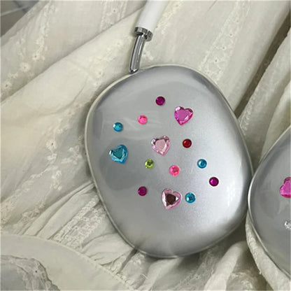 AirPods Max Silicone Case - Colorful Love Heart Diamond Protective Cover for Apple Bluetooth Headphones