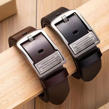 Men's Leather Cowhide Belt – Fashion Metal Alloy Pin Buckle, Luxury Brand for Jeans & Business Casual Wear