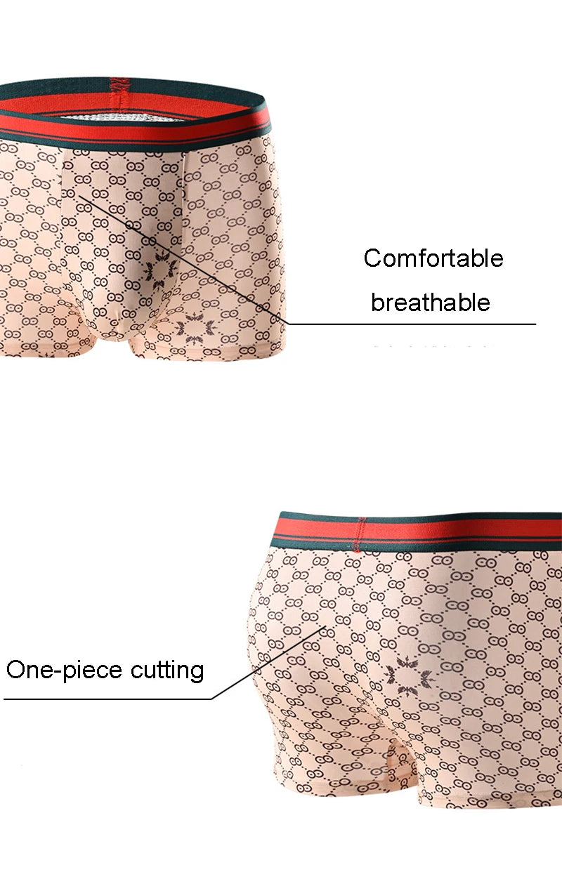 5PCS Men's Printed Boxer Shorts - Breathable & Comfortable Underwear, U-Convex Briefs, Plus Size