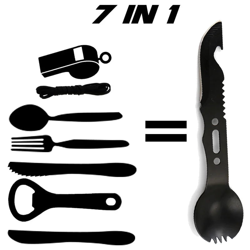 Portable Camping Cutlery Set - Stainless Steel Knife Fork Spoon Multi-Function Picnic Tableware Outdoor Gear