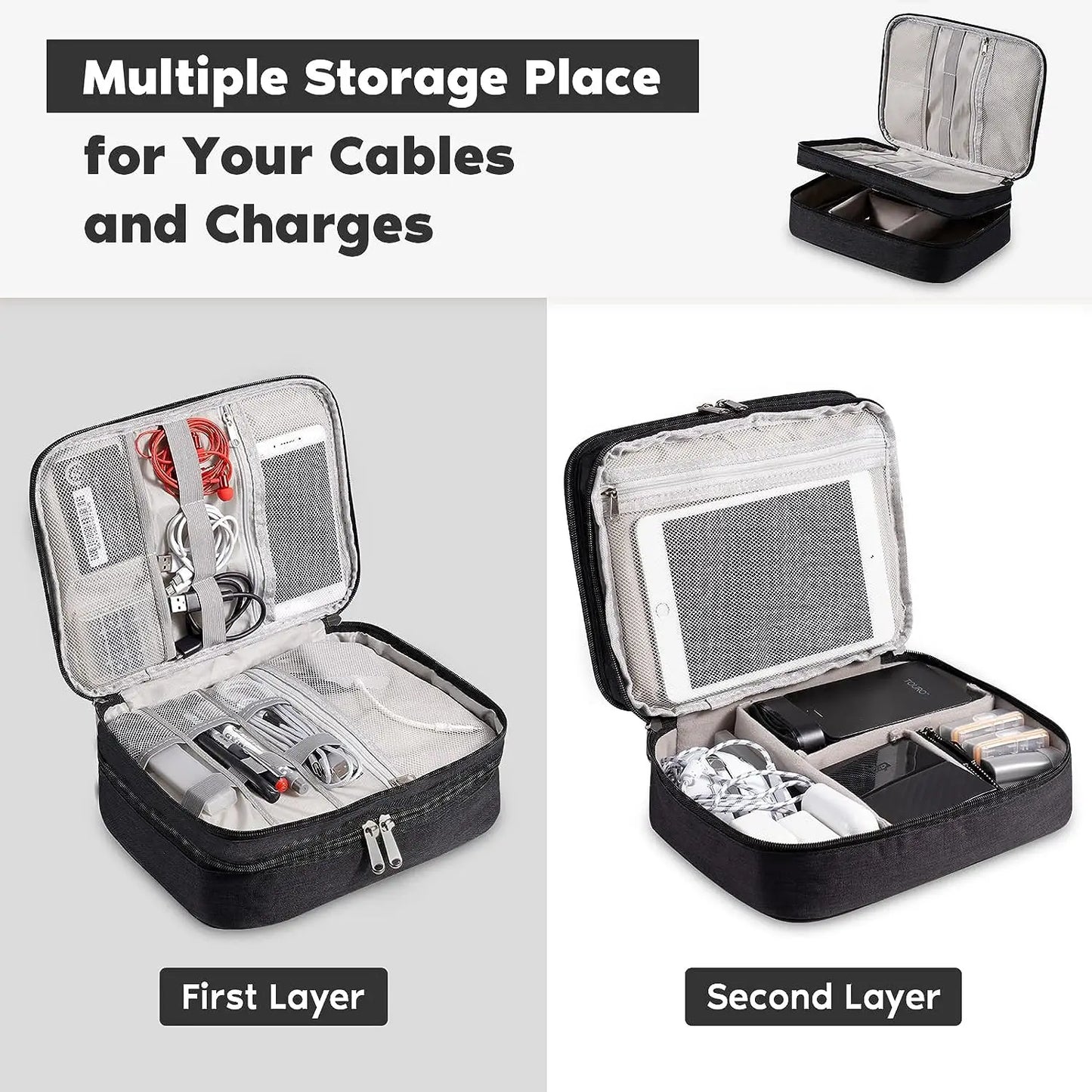 Waterproof Cable Storage Bag: Digital Electronic Accessories Organizer - Portable Travel Case for Cables and Chargers