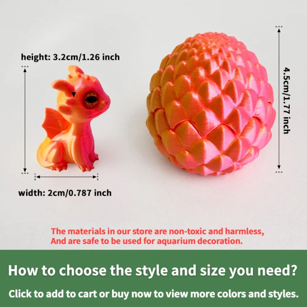 3D Printed Dragon Egg Figures – Mini Dragon Fidget Toy with Simulation Eyes, Desktop Decor & Kids Gift