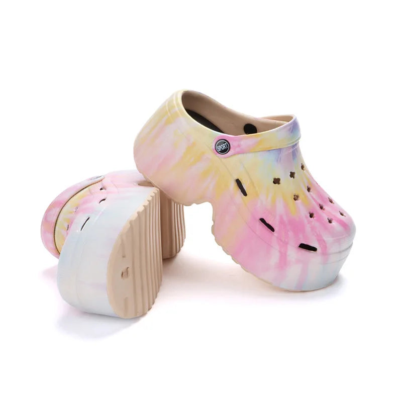 Women’s Leopard Print Platform Clogs - Closed-Toe Chunky Heel Sandals for Summer, Beach, and Streetwear Fashion