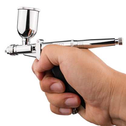 Gravity-Feed Dual-Action Airbrush — Pistol Grip Trigger Fan Spray Gun with 0.3mm/0.5mm Nozzles & 15CC Fluid Cups for Car Models & DIY