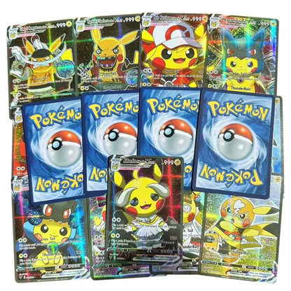 2025 New 55PCS Pokémon Holographic Cards — Pikachu & Anime Characters Cosplay English Trading Card Collection for Kids’ Gifts