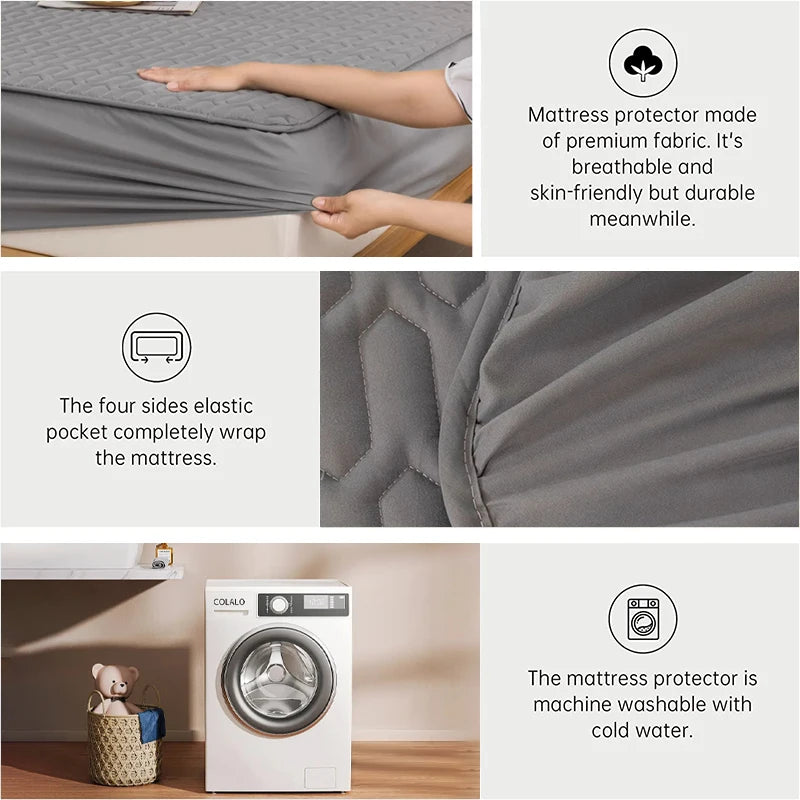 Waterproof Thick Quilted Mattress Cover — Latex Pad, Skin-Friendly Fitted Sheet Protector, 150/160/180x200cm