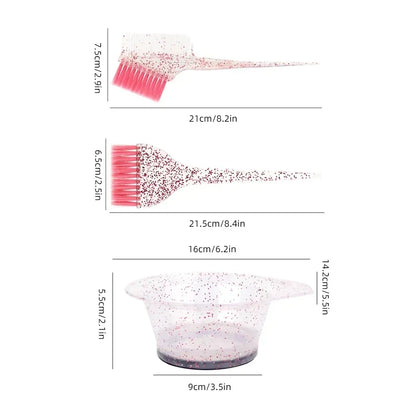 3pcs Hair Coloring Brush Set – Shiny Crystal Mixing Bowl & Easy-Clean Tinting Brushes for Salon & DIY Hairdressing