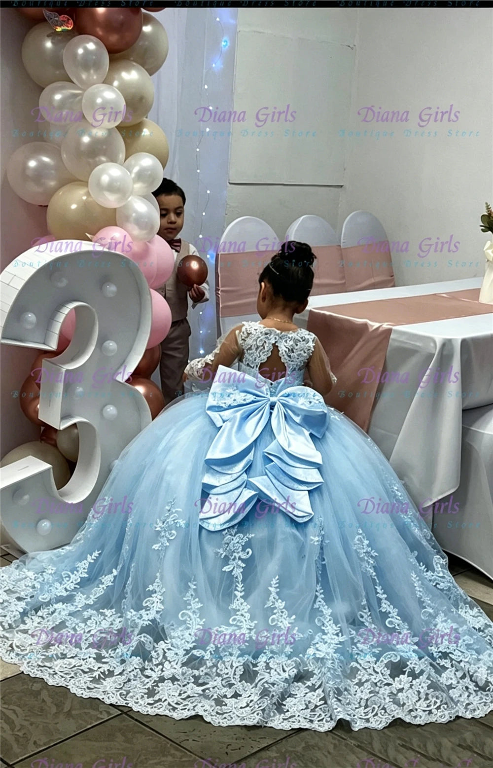 White Tulle Flower Girl Dress - Lace Applique Wedding & Party Gown