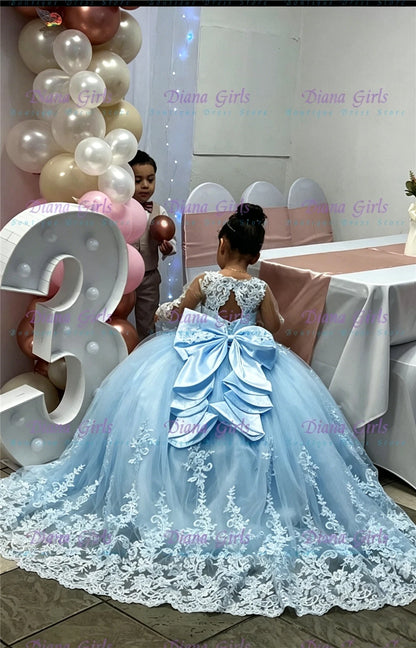 White Tulle Flower Girl Dress - Lace Applique Wedding & Party Gown