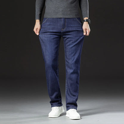Men’s Winter Lamb Fluff Denim Pants – Fleece-Lined Straight Jeans, Thick High-Waist Slim Stretch Jeans, Big Size 40 Warm Vaqueros