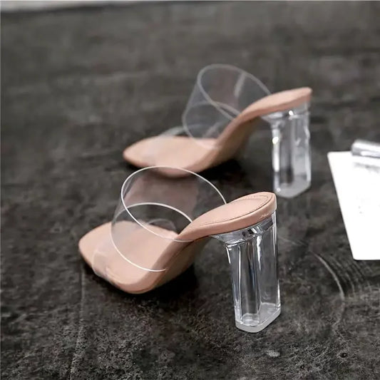 Women’s Summer Clear PVC Jelly Heels – Open Toe Transparent Perspex Pump Sandals