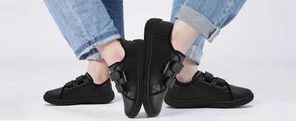 HOBIBEAR Wide-Toe Family Sneakers — Barefoot Minimalist Lace-Up Casual Walking Shoes with Hook & Loop Faux Leather