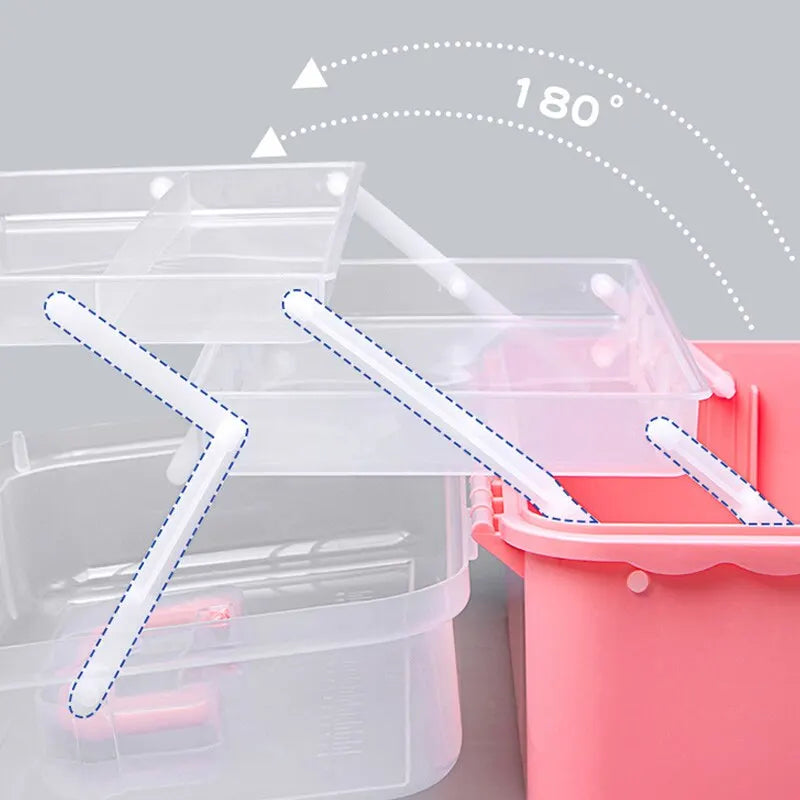 Three-Layer Transparent Plastic Craft Storage Box - Sewing and Folding Tool Box for Art Students, Miscellaneous Storage