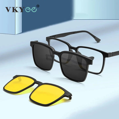 VICKY Flip-Up Magnetic Clip-On Prescription Sunglasses - TR90 Polarized Myopia Glasses Night Vision Reading Eyewear for Men & Women