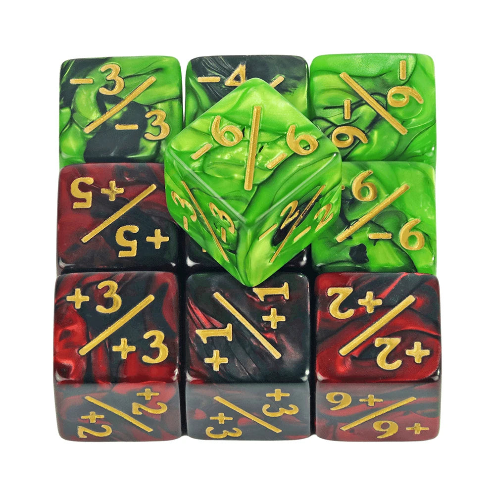 10pcs D6 Dice Counter Set - +1/+1 & -1/-1 Six Sided Dice for Math Teaching, Kids Arithmetic Toys and Card Game Accessories