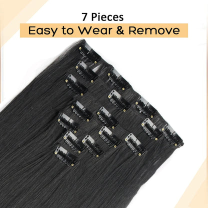 Women’s 7Pcs Hair Extensions with 16 Clips – Natural Black Straight Ombre Hairpiece