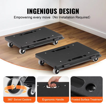 VEVOR 2-Pack Furniture Mover Trolley – 500lb Capacity Each, 4-Wheel Flat Dolly Cart for Industrial Machinery
