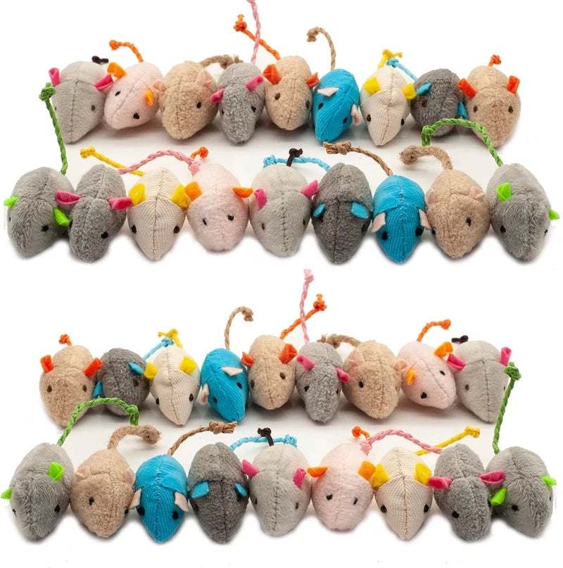 Catnip Rattle Mouse Toys – 3/200pcs Faux Fur Cat Mice Interactive Indoor Cat Play Set