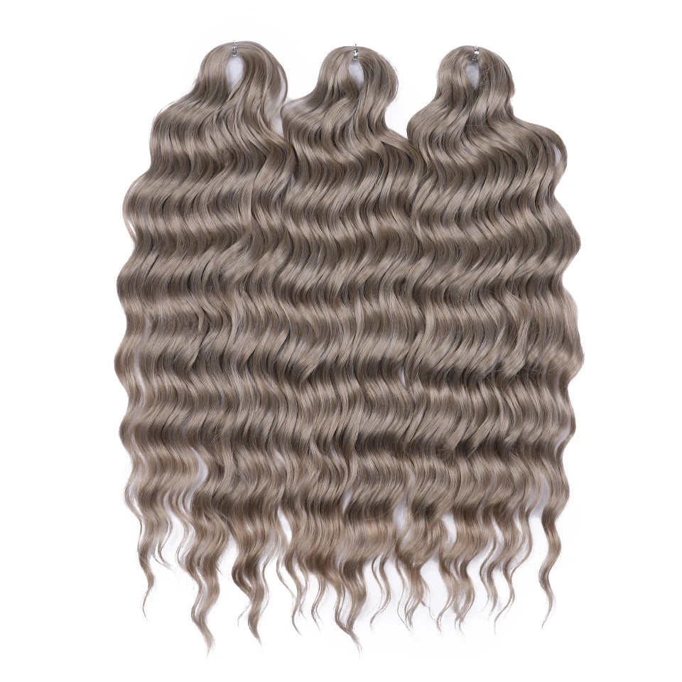 FASHION IDOL 24" Deep Wave Crochet Hair - 3-Piece Synthetic Water Wave Braiding Extensions, Ombre Rainbow Twist Hair