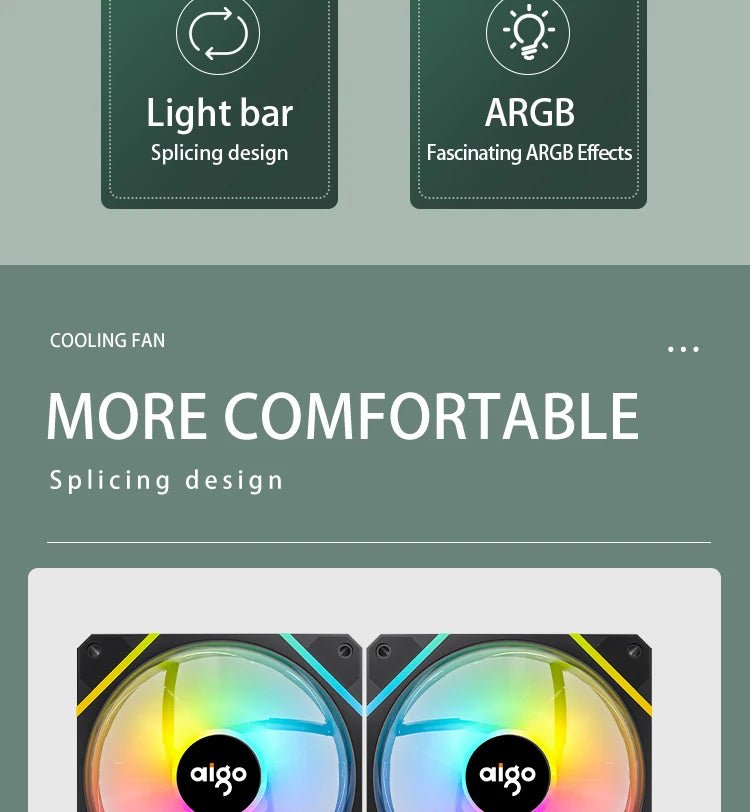 Aigo AM12 RGB PC Fan Kit — 120mm ARGB Water Cooler & Case Cooling Fans with 6-Pin Controller