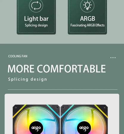 Aigo AM12 RGB PC Fan Kit — 120mm ARGB Water Cooler & Case Cooling Fans with 6-Pin Controller