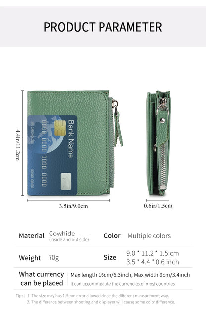 Women’s Genuine Leather Slim Wallet — RFID Blocking Bi-Fold with Card Holder & Coin Pocket
