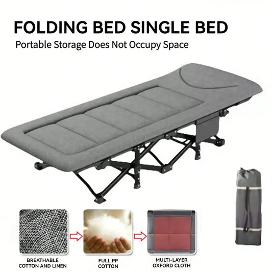 Premium Portable Folding Camping Cot with Thick Pad – Heavy Duty Adult Travel Bed with Side Pockets for Hiking & Outdoor Use