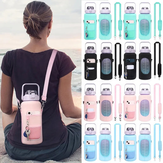 2L Water Bottle Insulator Sleeve with Strap - Portable Tumbler Bottle Case for Camping and Outdoor Sports - Drinkware Protection Bag