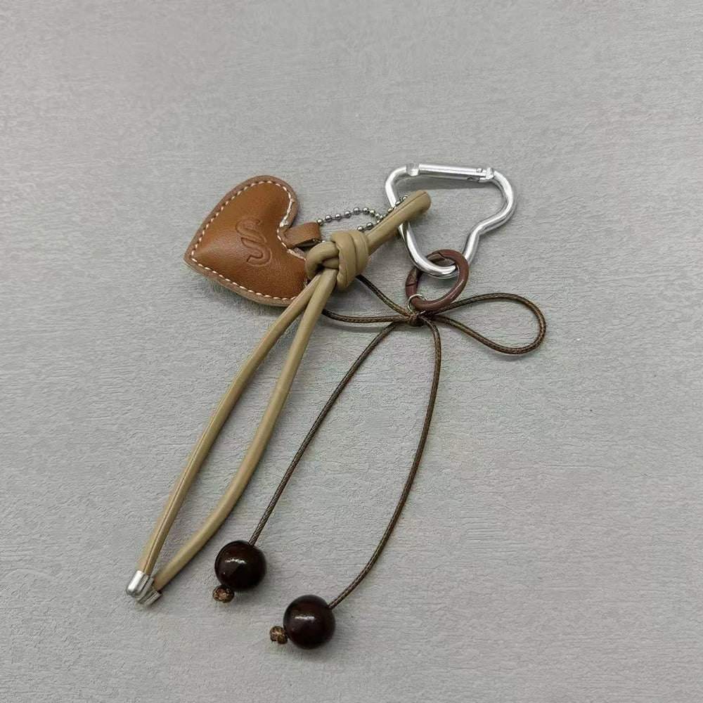 Y2K Leather Rope Keychain with Cherry Bow – Cute 3D Heart Bag Pendant Cartoon Keyring & Anti-Lost Phone Lanyard