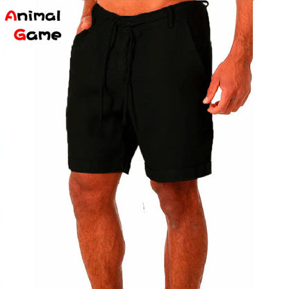 Men's Summer Linen Cotton Shorts - Loose Solid Cargo Beach & Casual Leisure Shorts