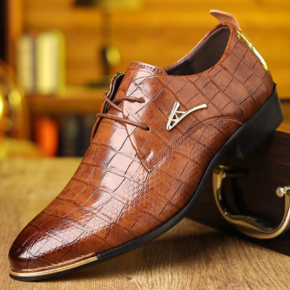 Men’s Leather Pointed Toe Shoes - Soft Patchwork Business Formal Wedding and Office Dress Shoes